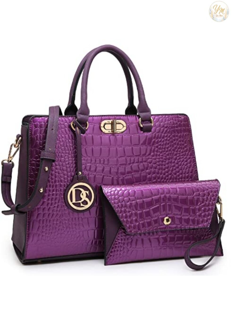 Vegan Leather Satchel Tote with Matching Clutch Top Handle Shoulder Bag